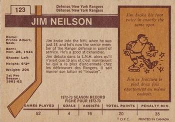 1973-74 O-Pee-Chee - Light Backs #123 Jim Neilson Back