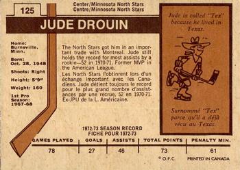 1973-74 O-Pee-Chee - Light Backs #125 Jude Drouin Back