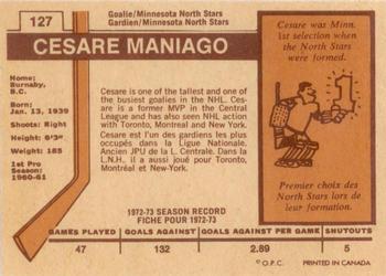 1973-74 O-Pee-Chee - Light Backs #127 Cesare Maniago Back