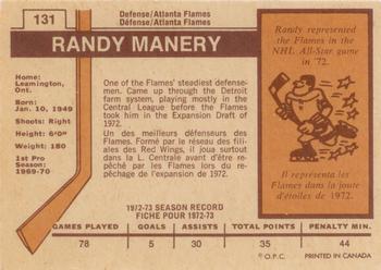 1973-74 O-Pee-Chee - Light Backs #131 Randy Manery Back