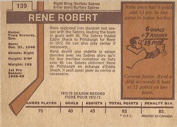 1973-74 O-Pee-Chee - Light Backs #139 Rene Robert Back