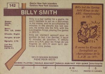 1973-74 O-Pee-Chee - Light Backs #142 Billy Smith Back