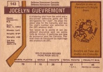 1973-74 O-Pee-Chee - Light Backs #143 Jocelyn Guevremont Back