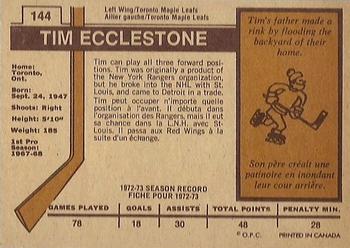 1973-74 O-Pee-Chee - Light Backs #144 Tim Ecclestone Back