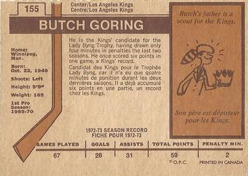 1973-74 O-Pee-Chee - Light Backs #155 Butch Goring Back