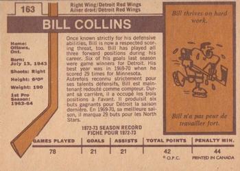 1973-74 O-Pee-Chee - Light Backs #163 Bill Collins Back