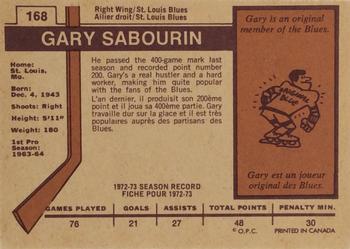 1973-74 O-Pee-Chee - Light Backs #168 Gary Sabourin Back