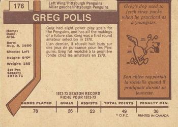 1973-74 O-Pee-Chee - Light Backs #176 Greg Polis Back