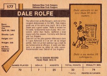 1973-74 O-Pee-Chee - Light Backs #177 Dale Rolfe Back