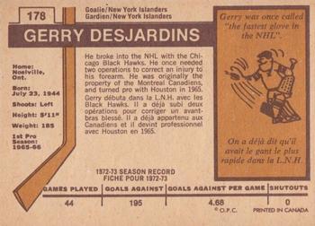 1973-74 O-Pee-Chee - Light Backs #178 Gerry Desjardins Back