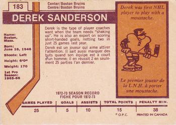 1973-74 O-Pee-Chee - Light Backs #183 Derek Sanderson Back