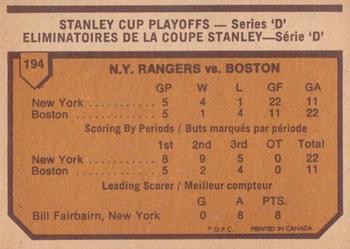 1973-74 O-Pee-Chee - Light Backs #194 1972-73 NHL Quarter-Finals (Series D) Back