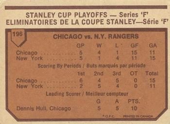 1973-74 O-Pee-Chee - Light Backs #196 1972-73 NHL Semi-Finals (Series F) Back
