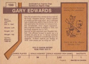 1973-74 O-Pee-Chee - Light Backs #199 Gary Edwards Back