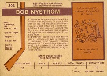 1973-74 O-Pee-Chee - Light Backs #202 Bob Nystrom Back