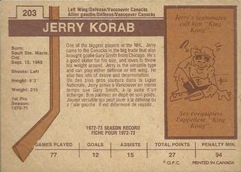 1973-74 O-Pee-Chee - Light Backs #203 Jerry Korab Back