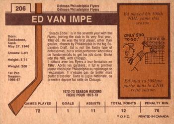 1973-74 O-Pee-Chee - Light Backs #206 Ed Van Impe Back