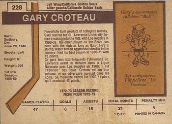 1973-74 O-Pee-Chee - Light Backs #228 Gary Croteau Back