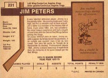 1973-74 O-Pee-Chee - Light Backs #231 Jimmy Peters Back