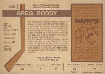 1973-74 O-Pee-Chee - Light Backs #235 Gregg Boddy Back