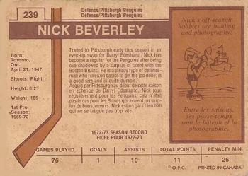 1973-74 O-Pee-Chee - Light Backs #239 Nick Beverley Back
