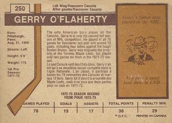 1973-74 O-Pee-Chee - Light Backs #250 Gerry O'Flaherty Back