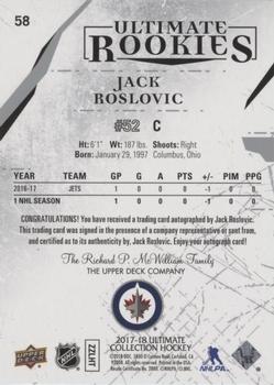 2017-18 Upper Deck Ultimate Collection #58 Jack Roslovic Back