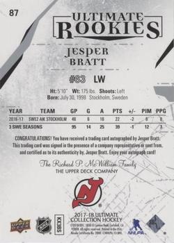 2017-18 Upper Deck Ultimate Collection #87 Jesper Bratt Back
