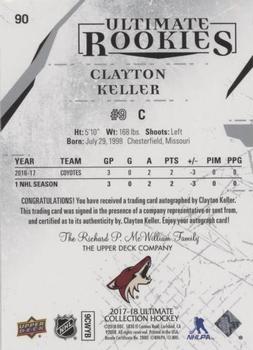 2017-18 Upper Deck Ultimate Collection #90 Clayton Keller Back