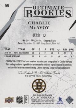 2017-18 Upper Deck Ultimate Collection #95 Charlie McAvoy Back