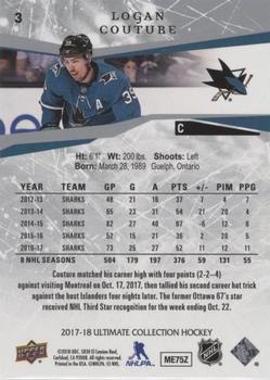2017-18 Upper Deck Ultimate Collection #3 Logan Couture Back