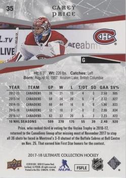 2017-18 Upper Deck Ultimate Collection #35 Carey Price Back