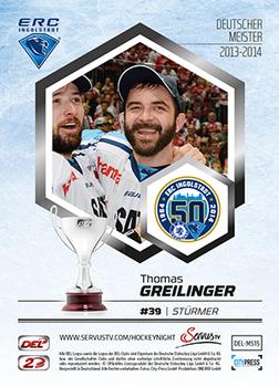 2014-15 Playercards Premium Serie 2 (DEL) - Meisterset #MS15 Thomas Greilinger Back