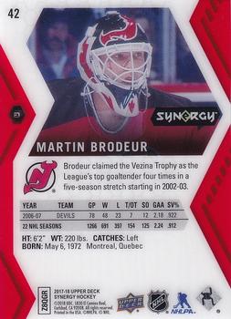 2017-18 Upper Deck Synergy - Red #42 Martin Brodeur Back