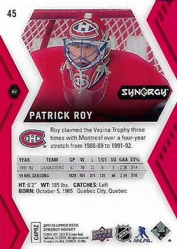 2017-18 Upper Deck Synergy - Red #45 Patrick Roy Back