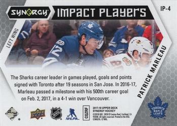 2017-18 Upper Deck Synergy - Impact Players #IP-4 Patrick Marleau Back