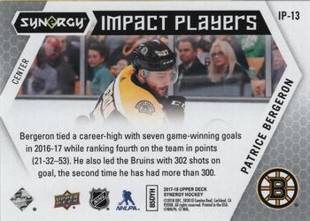 2017-18 Upper Deck Synergy - Impact Players #IP-13 Patrice Bergeron Back