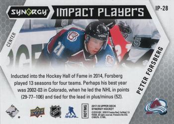 2017-18 Upper Deck Synergy - Impact Players #IP-28 Peter Forsberg Back