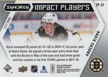 2017-18 Upper Deck Synergy - Impact Players #IP-31 Anders Bjork Back