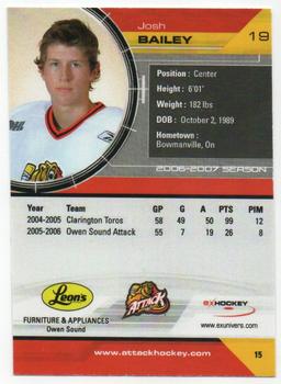 2006-07 Extreme Owen Sound Attack (OHL) #15 Joshua Bailey Back