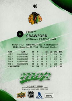 2017-18 Upper Deck MVP - Green Script #40 Corey Crawford Back