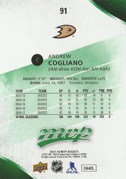 2017-18 Upper Deck MVP - Green Script #91 Andrew Cogliano Back