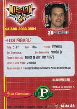 2003-04 St. Jean Mission (QSMHL) #12 Luc Bilodeau Back