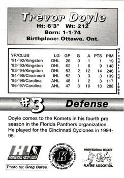 1997-98 Fort Wayne Komets (IHL) #18 Trevor Doyle Back