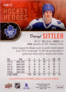 2018 Upper Deck National Hockey Card Day Canada #CAN-13 Darryl Sittler Back
