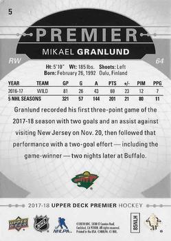 2017-18 Upper Deck Premier #5 Mikael Granlund Back