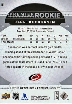 2017-18 Upper Deck Premier #51 Janne Kuokkanen Back