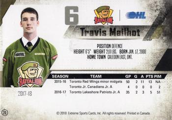 2017-18 North Bay Battalion (OHL) #20 Travis Mailhot Back