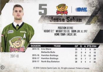 2017-18 North Bay Battalion (OHL) #21 Jesse Saban Back