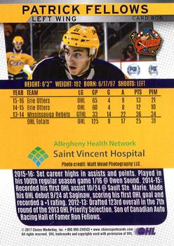 2016-17 Choice Erie Otters (OHL) #6 Patrick Fellows Back